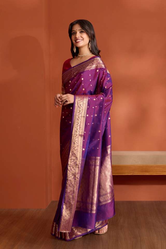 Purple Silk Viscose Banarasi Design Cutwork Saree thumbnail image number null