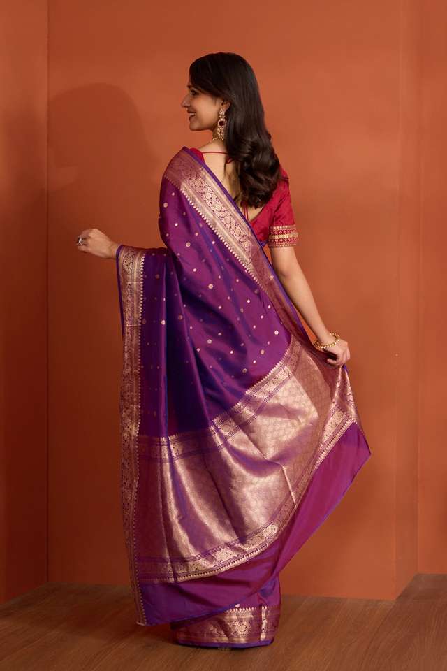 Purple Silk Viscose Banarasi Design Cutwork Saree thumbnail image number null