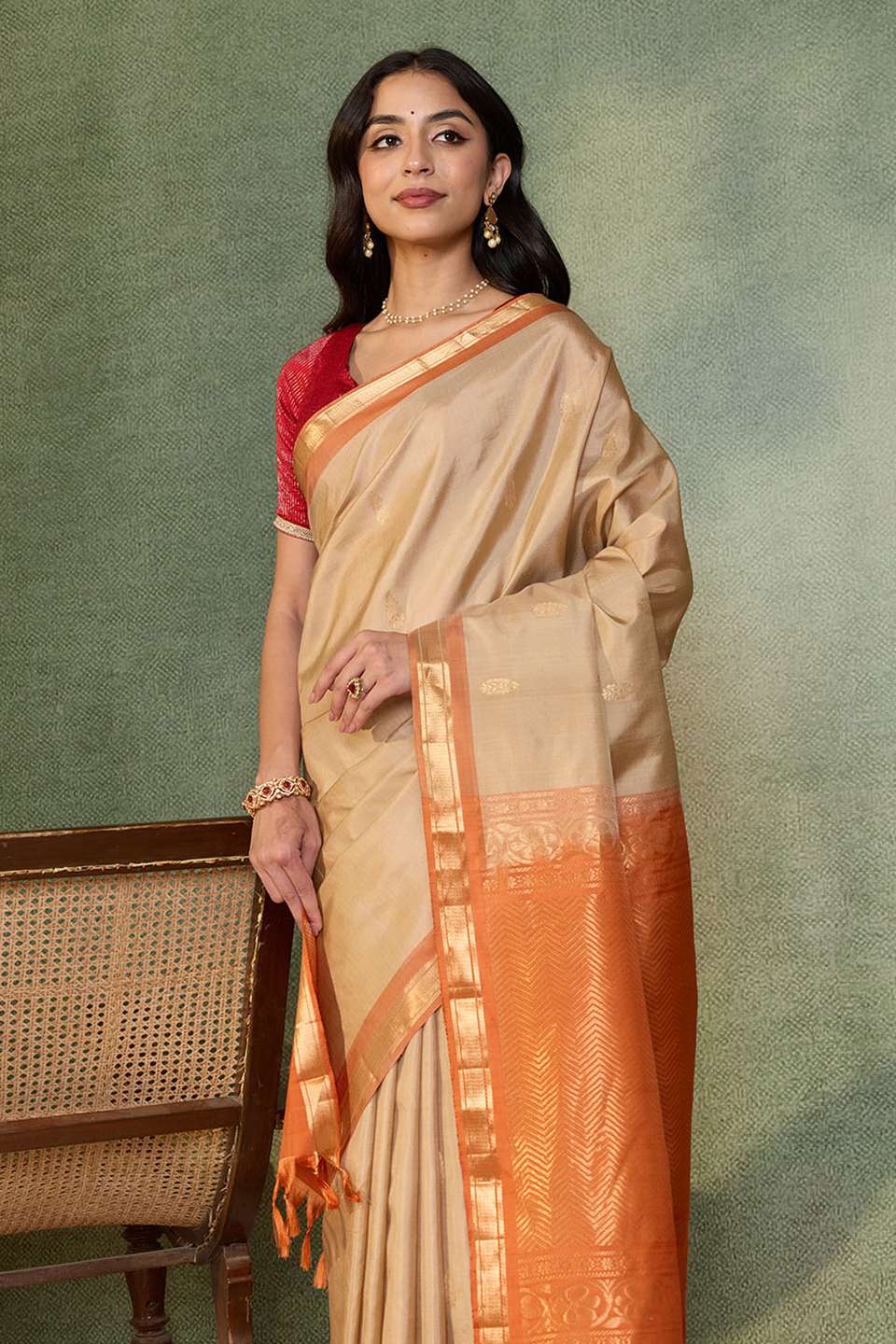 Beige Woven Pure Silk Saree
