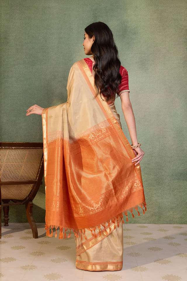 Beige Woven Pure Silk Saree thumbnail image number null