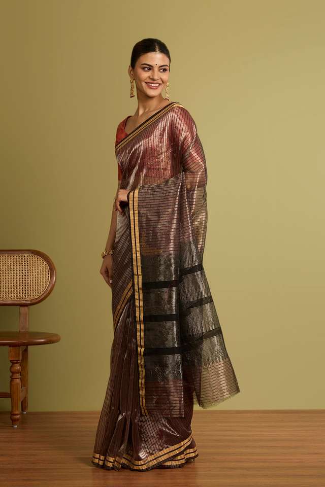 Dark Red Woven Pure Silk Tissue Chanderi Saree thumbnail image number null