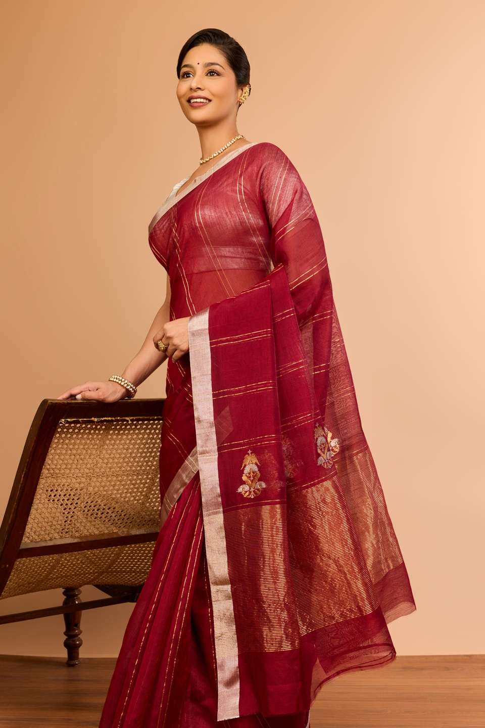 Red Silk Cotton Chanderi Eknaliya Saree
