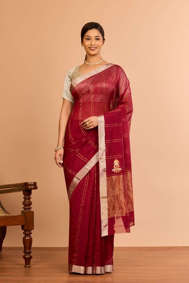 Red Silk Cotton Chanderi Eknaliya Saree thumbnail image number null