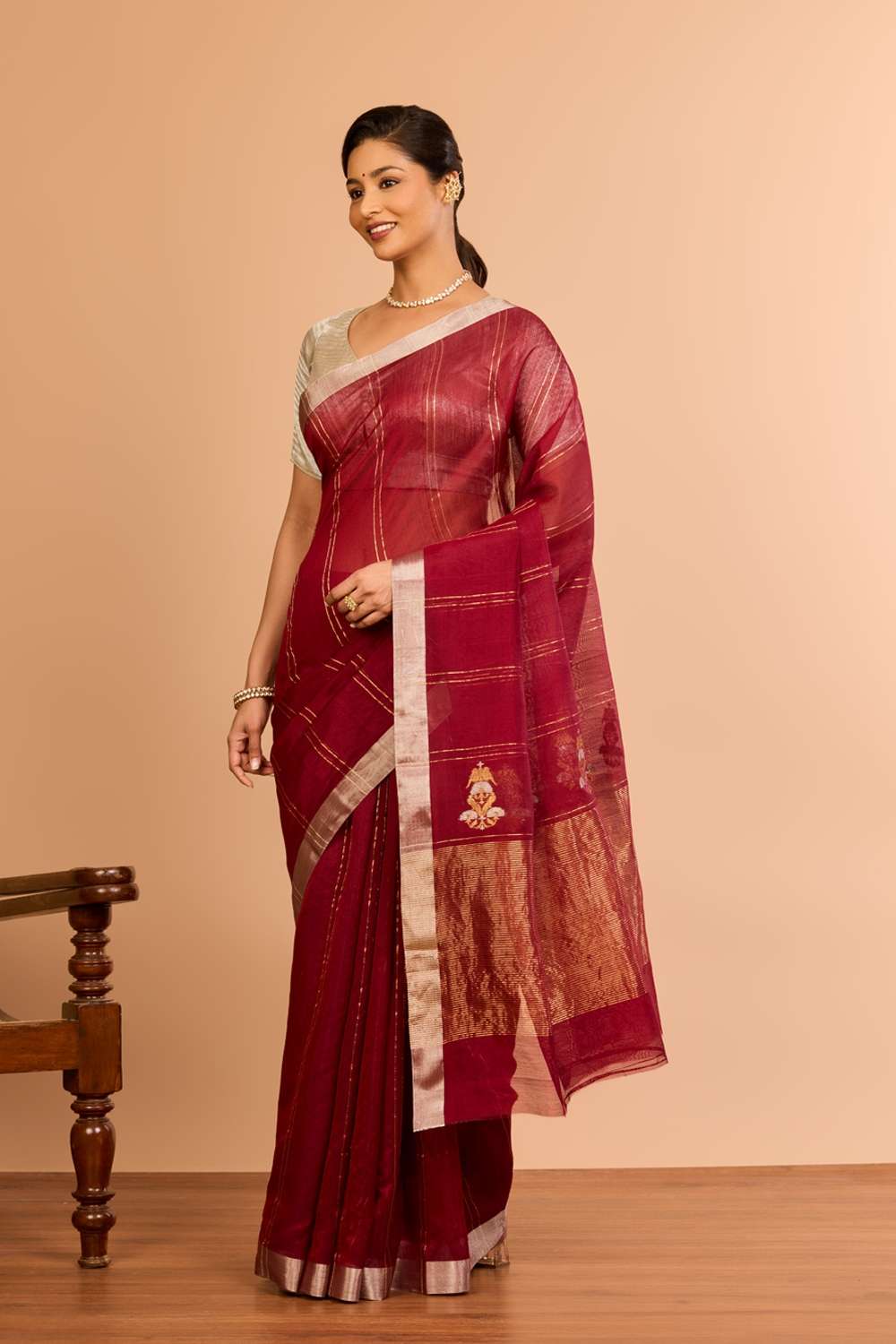 Red Silk Cotton Chanderi Eknaliya Saree image number null