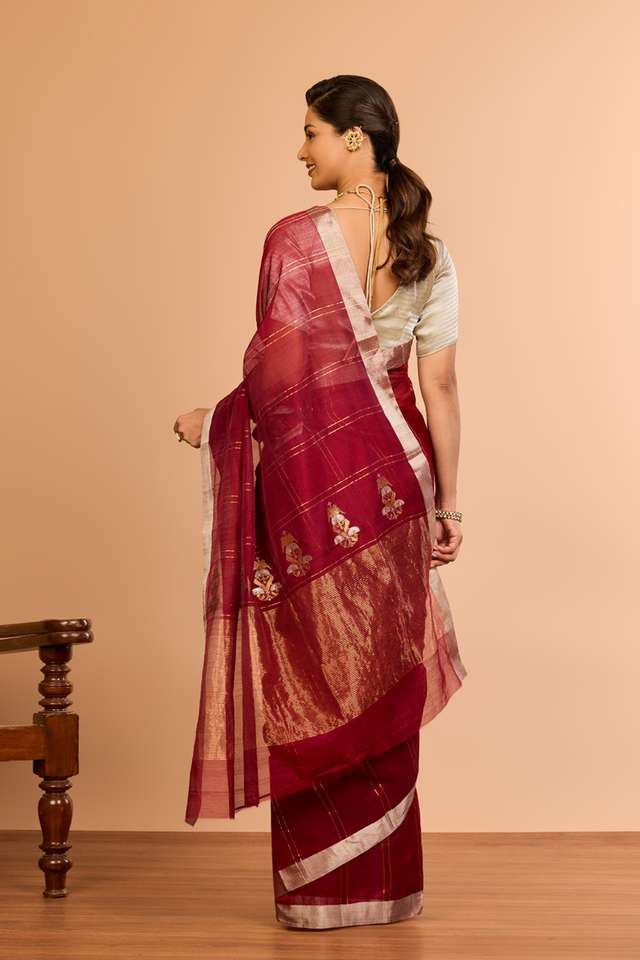 Red Silk Cotton Chanderi Eknaliya Saree thumbnail image number null