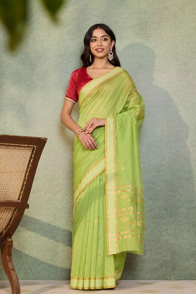 Green Woven Pure Silk Cotton Chanderi Saree image number