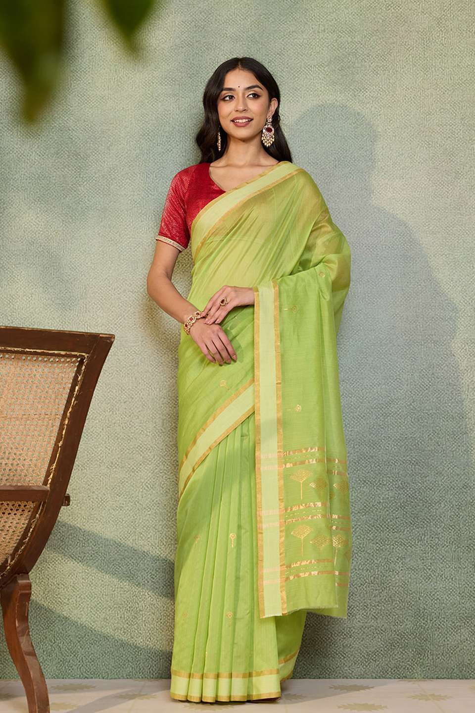 Green Woven Pure Silk Cotton Chanderi Saree