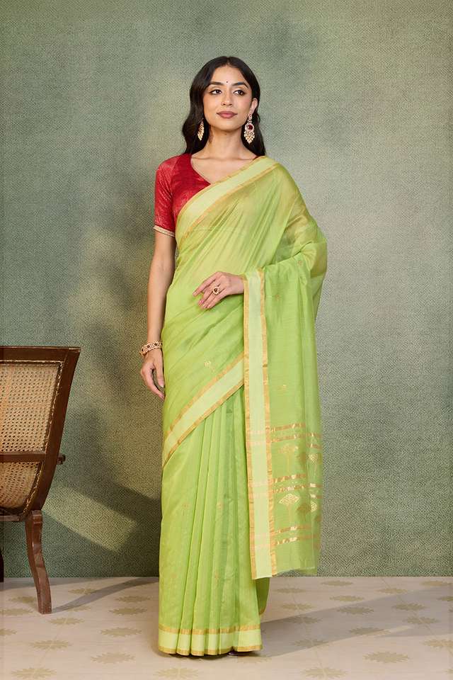 Green Woven Pure Silk Cotton Chanderi Saree thumbnail image number null