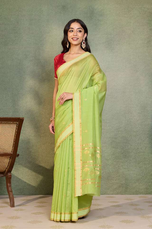 Green Woven Pure Silk Cotton Chanderi Saree thumbnail image number null