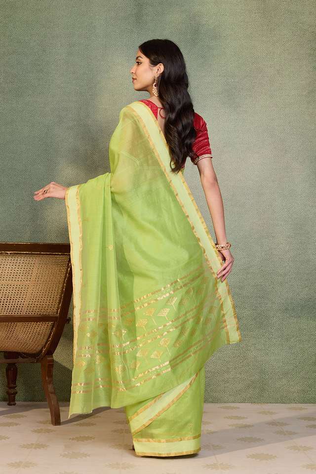 Green Woven Pure Silk Cotton Chanderi Saree thumbnail image number null