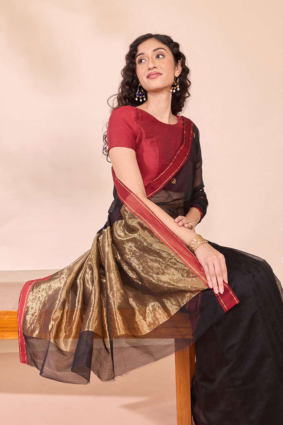 Black Eknaliya Pure Silk Cotton Chanderi Saree