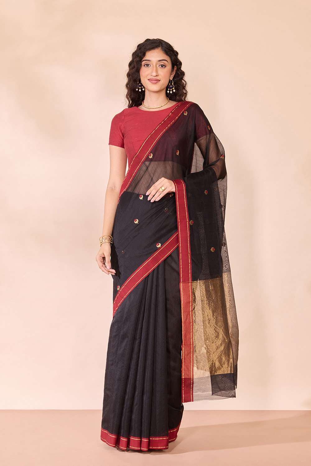 Black Eknaliya Pure Silk Cotton Chanderi Saree image number null