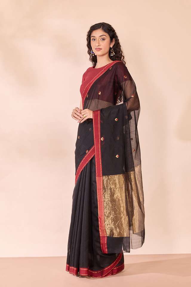 Black Eknaliya Pure Silk Cotton Chanderi Saree thumbnail image number null