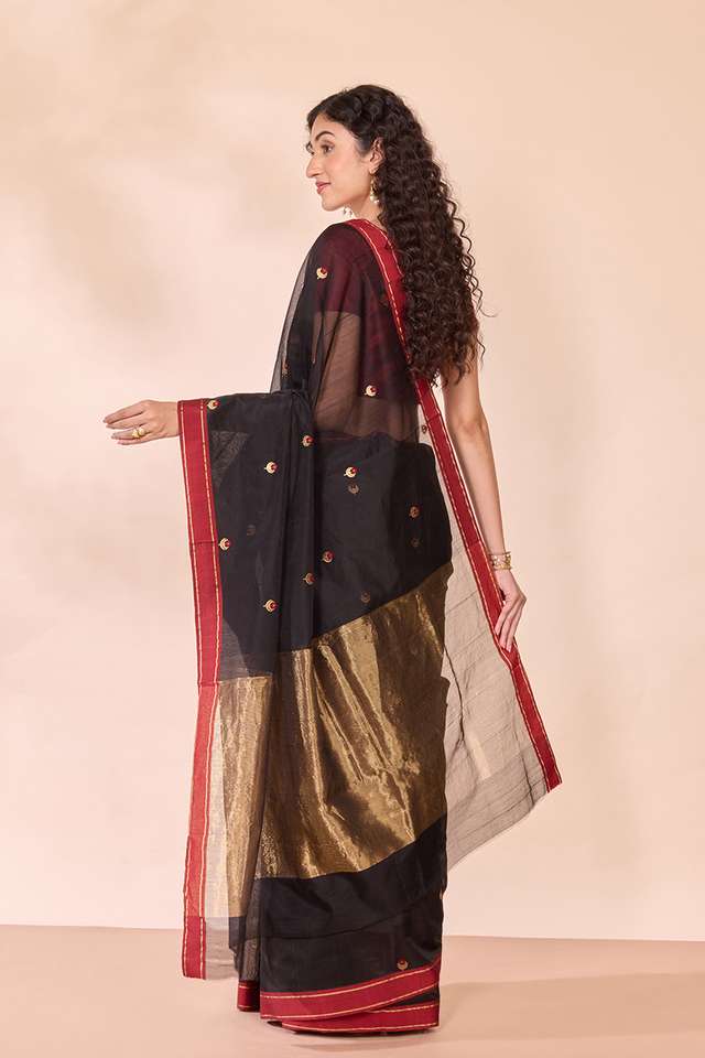 Black Eknaliya Pure Silk Cotton Chanderi Saree thumbnail image number null
