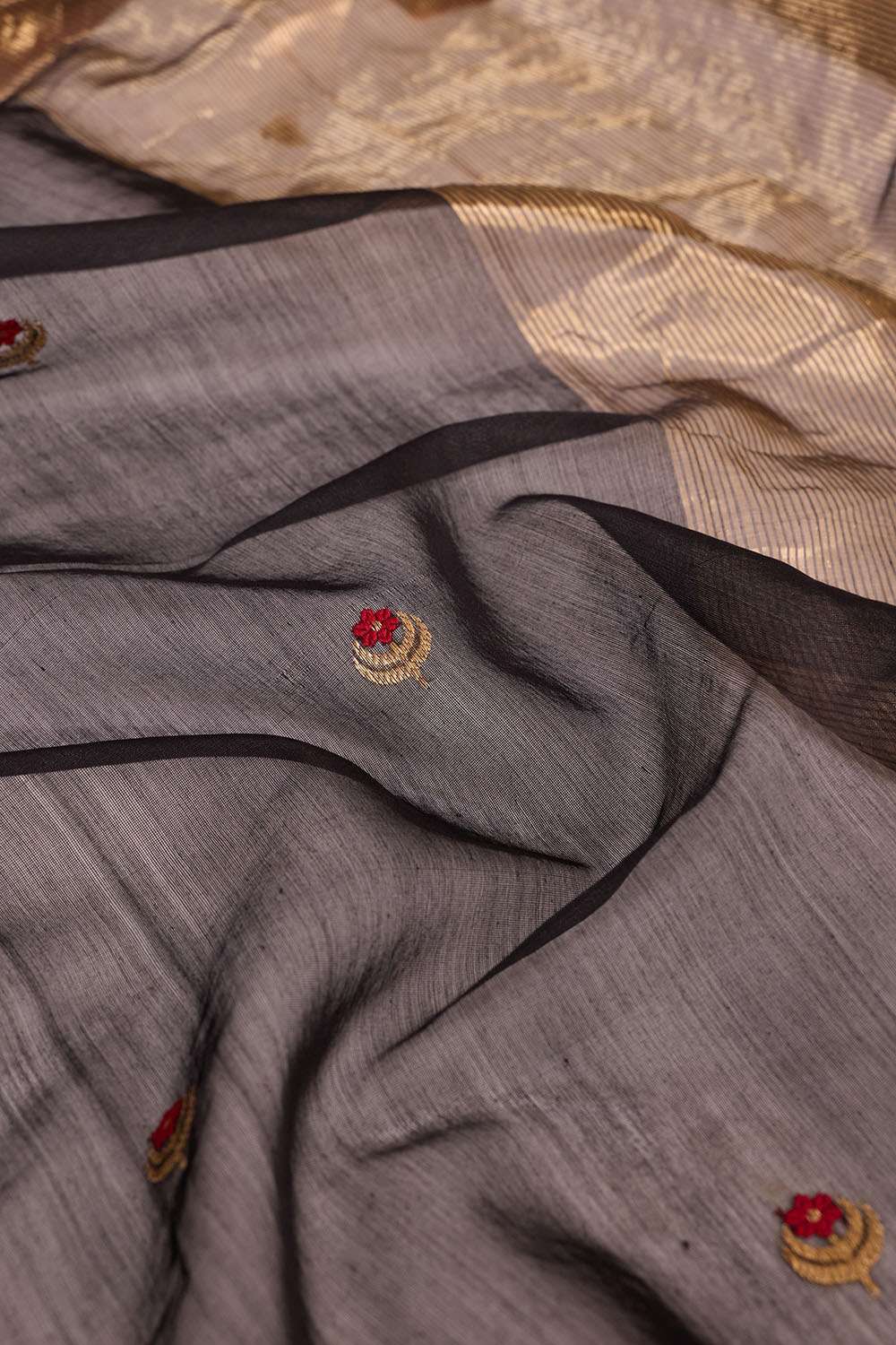 Black Eknaliya Pure Silk Cotton Chanderi Saree image number null