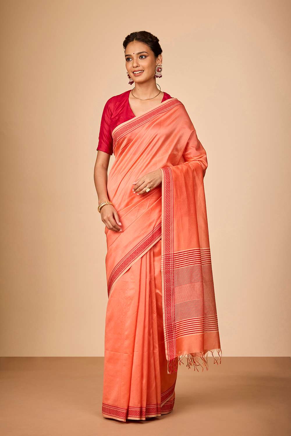 Orange Woven Pure Silk Cotton Maheshwari Saree image number null