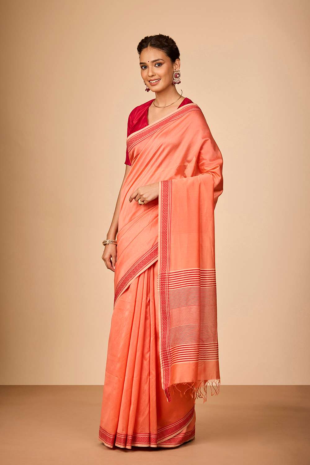 Orange Woven Pure Silk Cotton Maheshwari Saree image number null