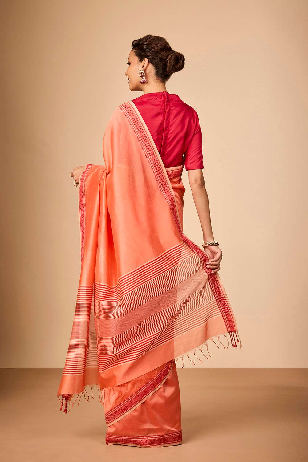 Orange Woven Pure Silk Cotton Maheshwari Saree image number null