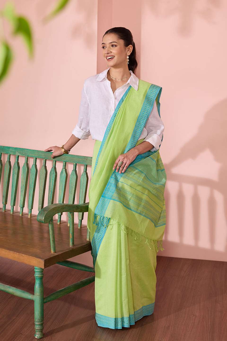 Light Green Woven Pure Silk Cotton Maheshwari Saree