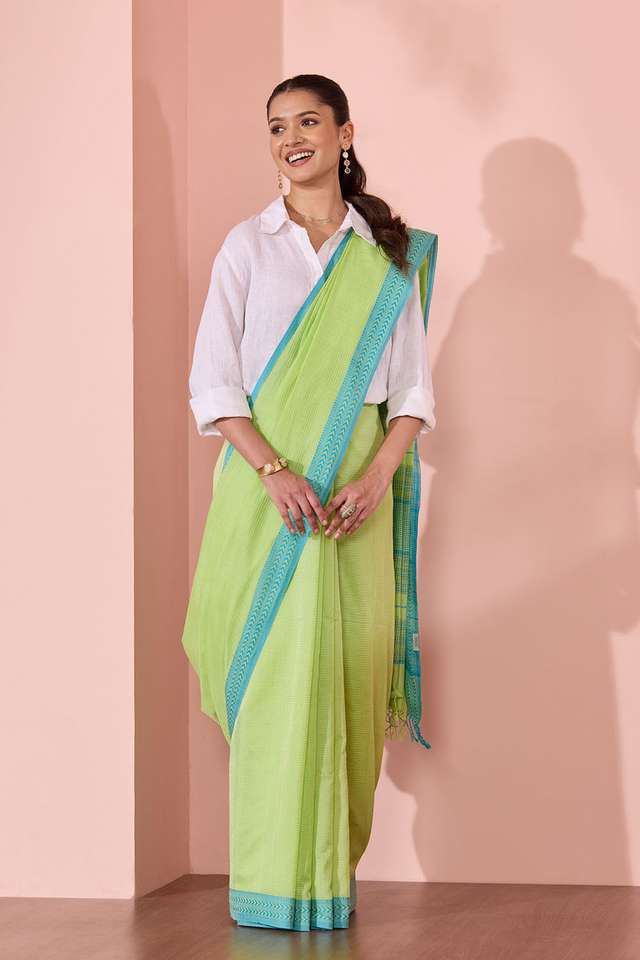 Light Green Woven Pure Silk Cotton Maheshwari Saree thumbnail image number null