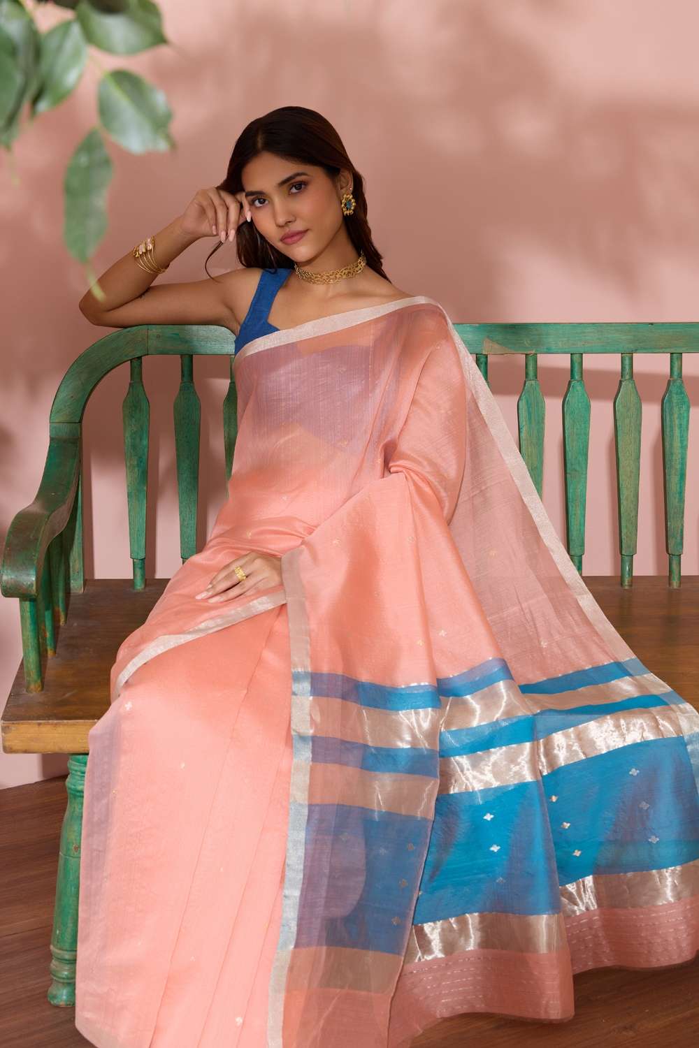 Light Orange Woven Pure Silk Cotton Chanderi Saree image number null
