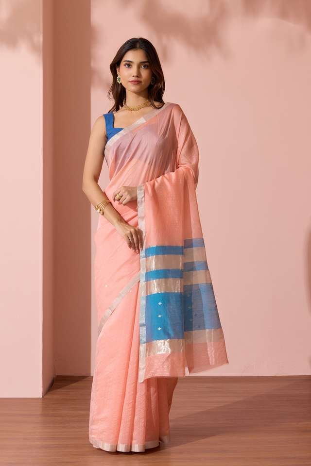 Light Orange Woven Pure Silk Cotton Chanderi Saree thumbnail image number null