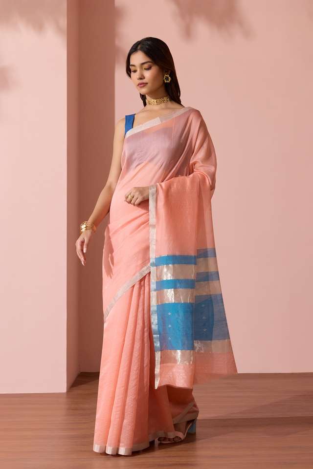 Light Orange Woven Pure Silk Cotton Chanderi Saree thumbnail image number null