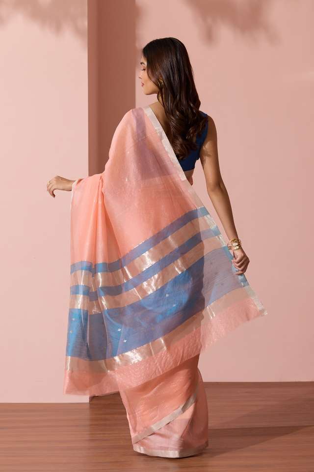Light Orange Woven Pure Silk Cotton Chanderi Saree thumbnail image number null