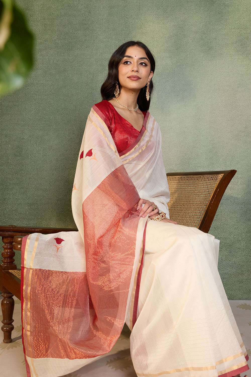 Off White Eknaliya Pure Silk Cotton Chanderi Saree image number null