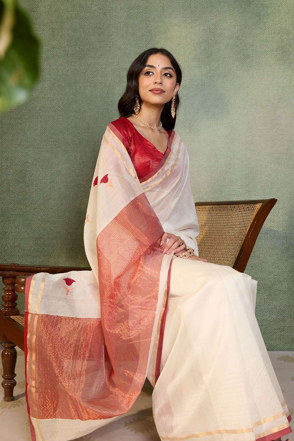 Off White Eknaliya Pure Silk Cotton Chanderi Saree