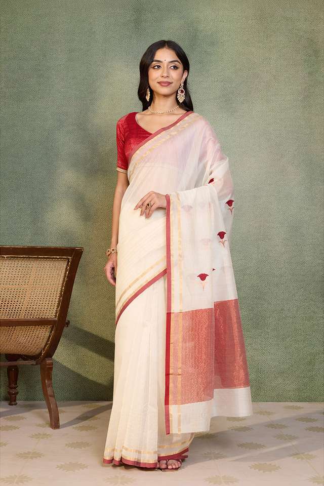 Off White Eknaliya Pure Silk Cotton Chanderi Saree thumbnail image number null