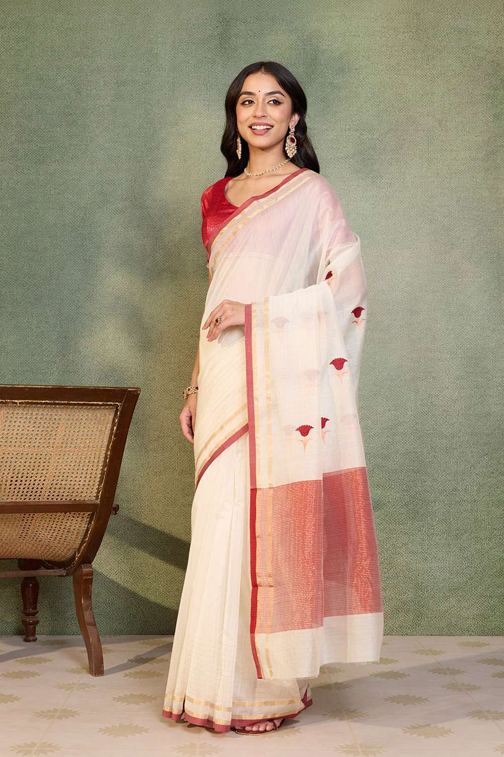 Off White Eknaliya Pure Silk Cotton Chanderi Saree image number null