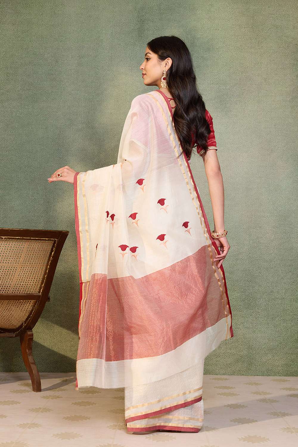 Off White Eknaliya Pure Silk Cotton Chanderi Saree image number null