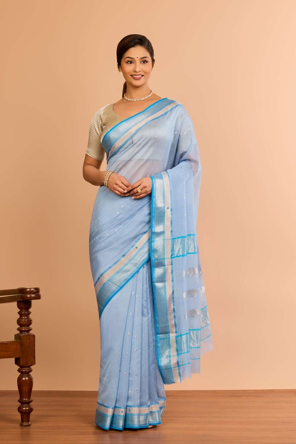 Light Blue Silk Cotton Chanderi Woven Saree image number null