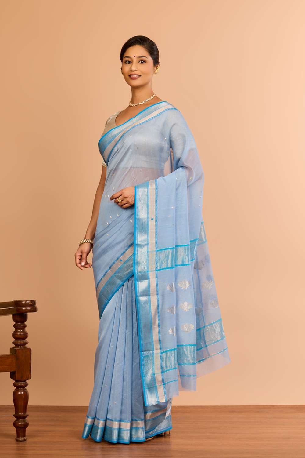 Light Blue Silk Cotton Chanderi Woven Saree image number null