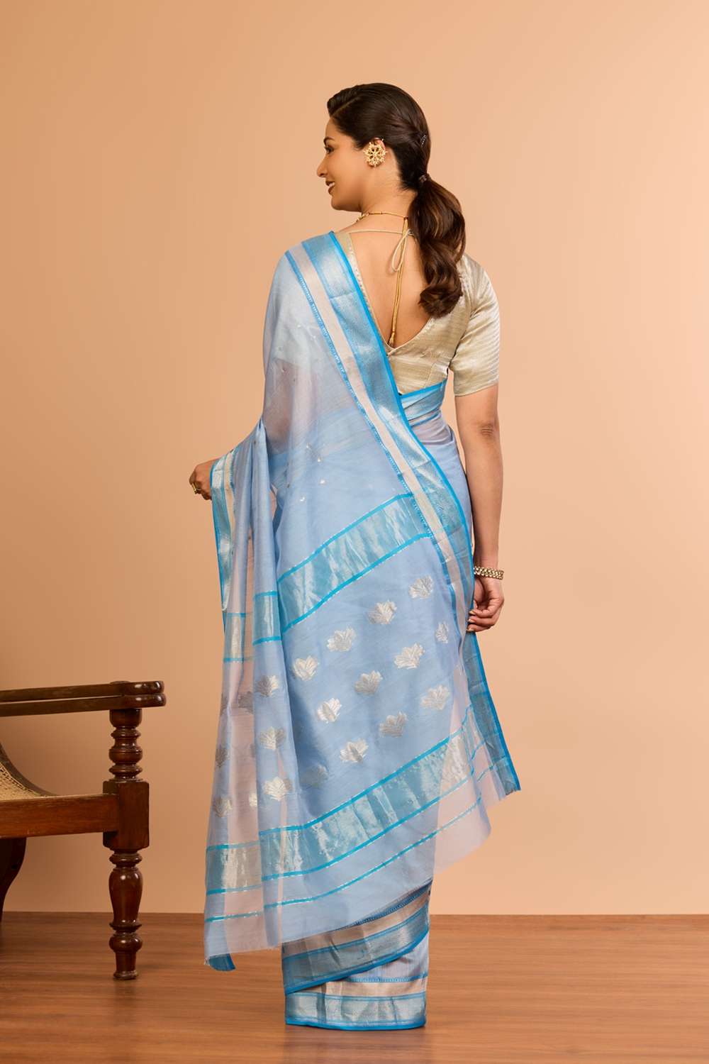 Light Blue Silk Cotton Chanderi Woven Saree image number null