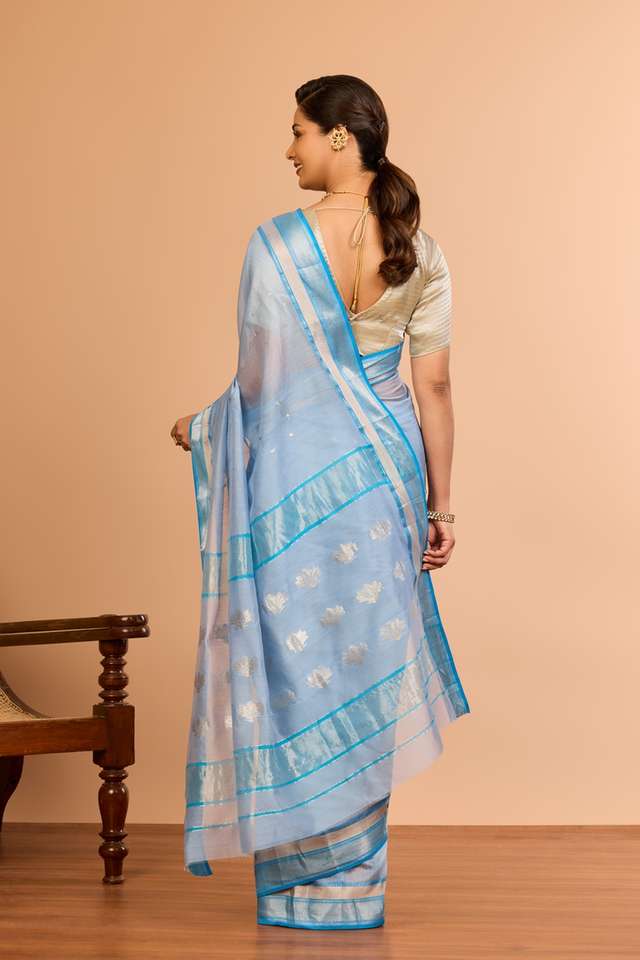 Light Blue Silk Cotton Chanderi Woven Saree thumbnail image number null