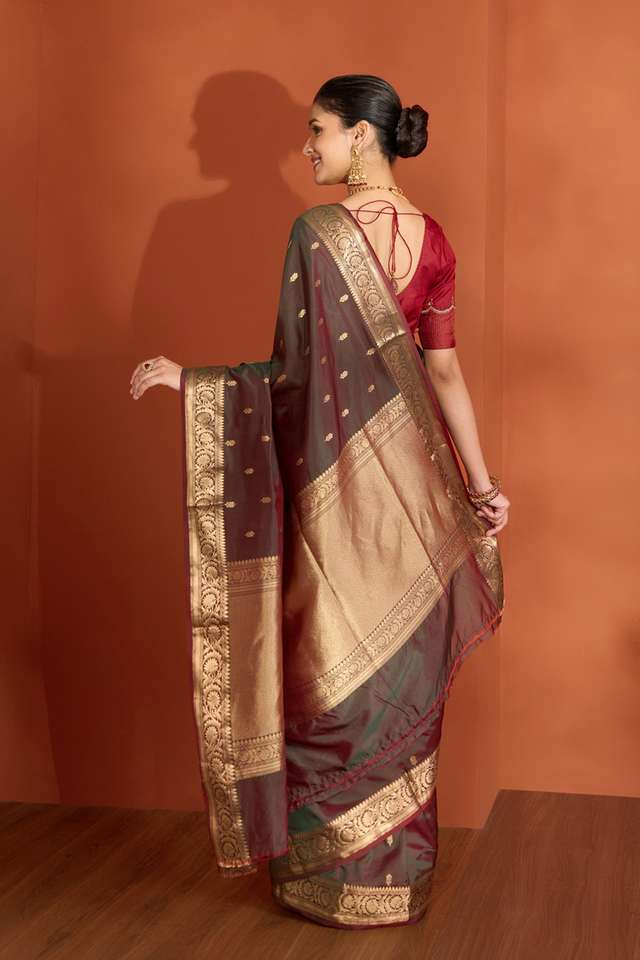 Dark Green Silk Viscose Cutwork Banarasi Saree thumbnail image number null
