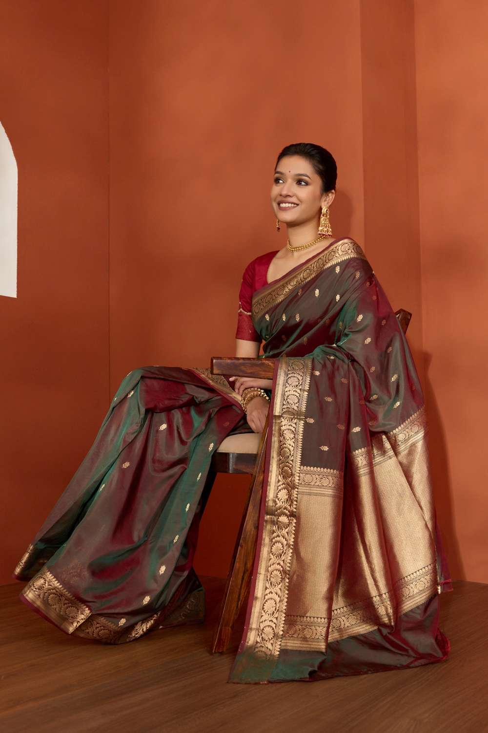 Dark Green Silk Viscose Cutwork Banarasi Saree image number null