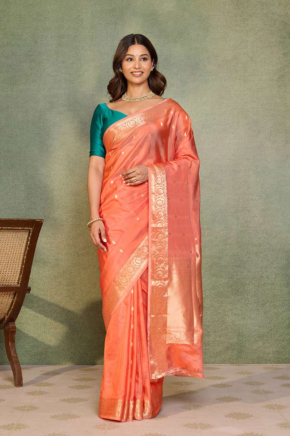 Orange Silk Viscose Cutwork Banarasi Saree image number null