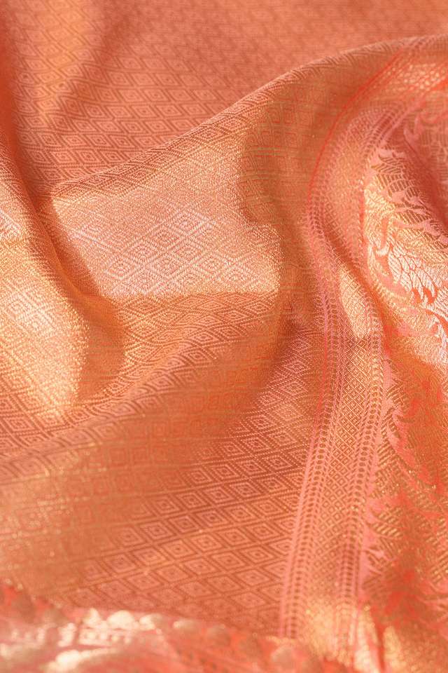 Orange Silk Viscose Cutwork Banarasi Saree thumbnail image number null
