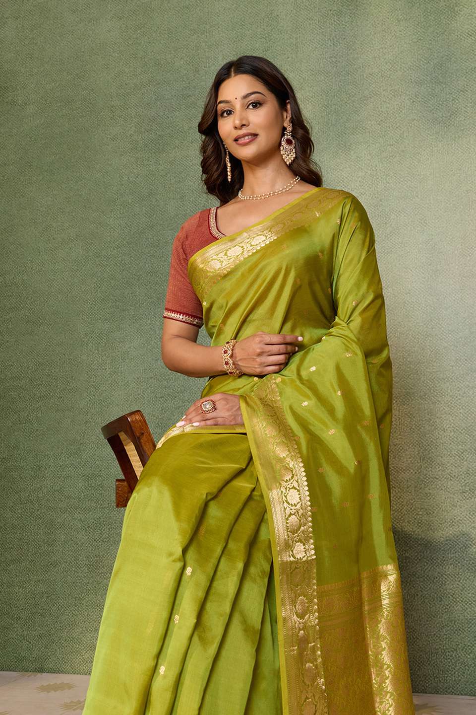 Green Silk Viscose Cutwork Banarasi Saree