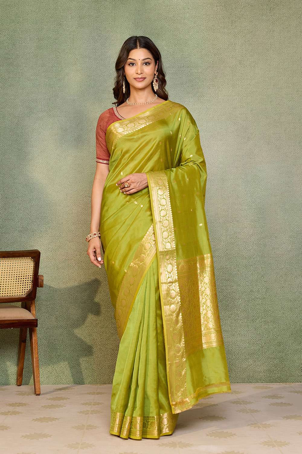 Green Silk Viscose Cutwork Banarasi Saree image number null