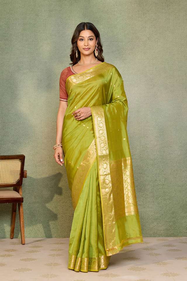 Green Silk Viscose Cutwork Banarasi Saree thumbnail image number null