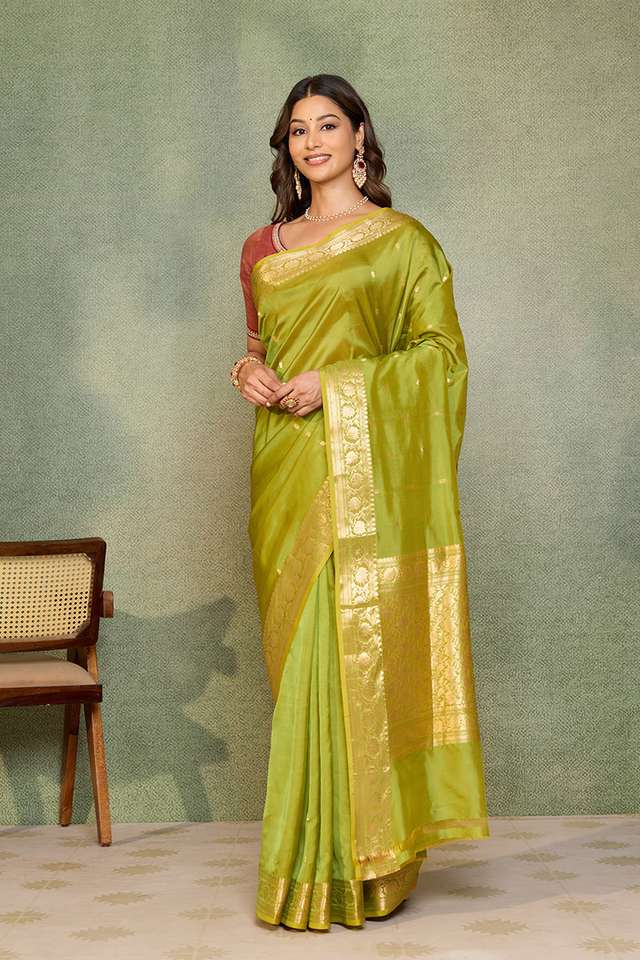 Green Silk Viscose Cutwork Banarasi Saree thumbnail image number null