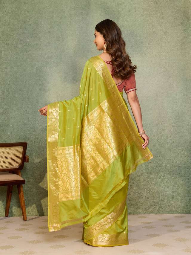 Green Silk Viscose Cutwork Banarasi Saree thumbnail image number null