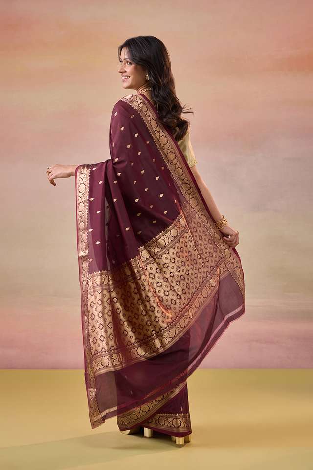 Dark Brown Cutwork Banaras Saree thumbnail image number null