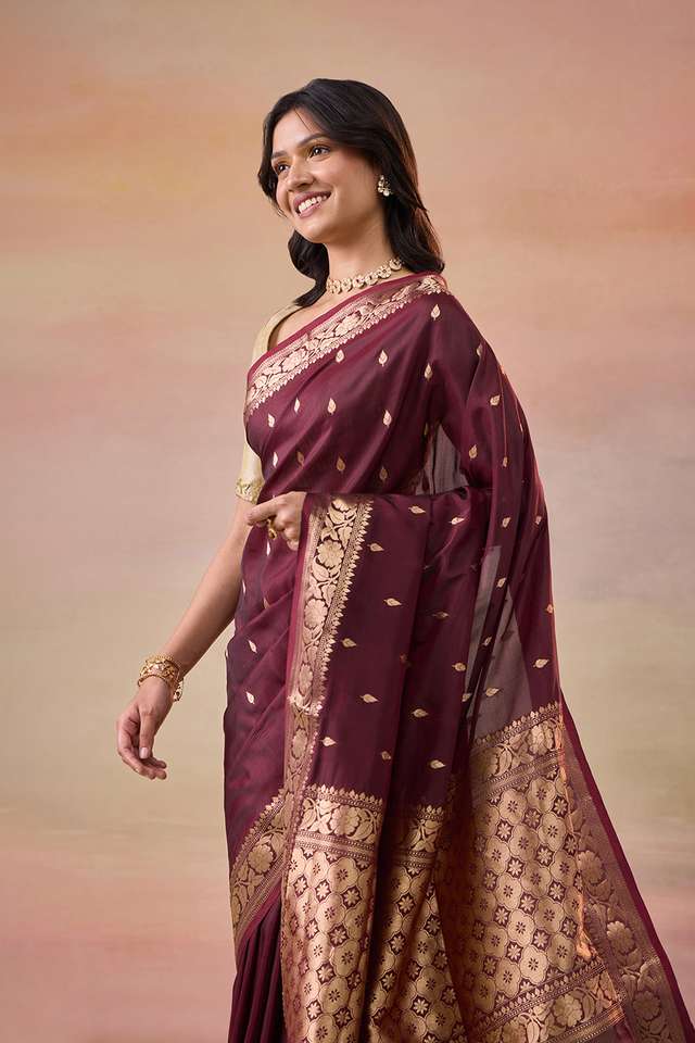 Dark Brown Cutwork Banaras Saree thumbnail image number null