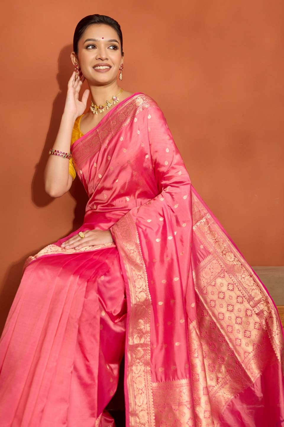 Light Pink Silk Viscose Cutwork Banarasi Saree