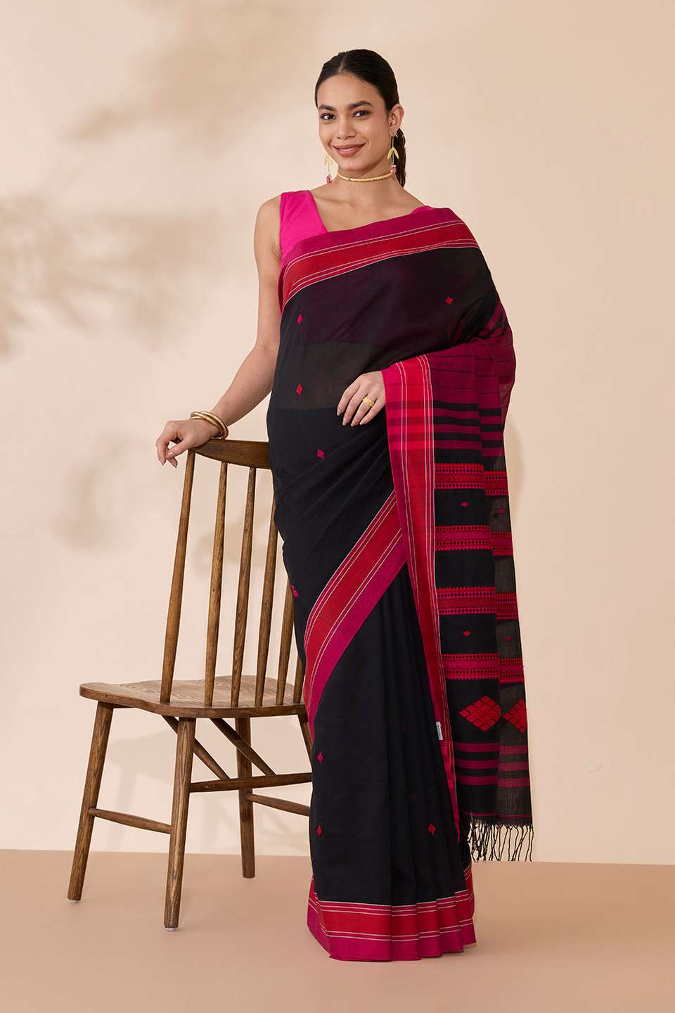 Black Woven Pure Cotton Bengal Saree